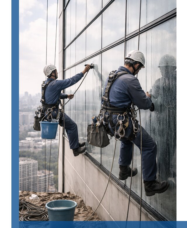 Профессиональная мойка фасадных окон альпинистами в Хабаровске