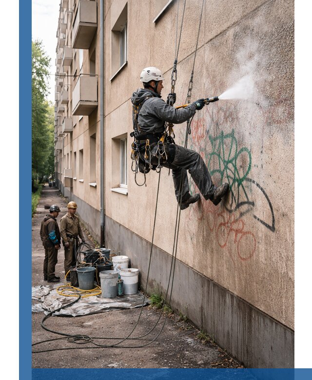 Удаление граффити с фасада в Хабаровске без следов и повреждений