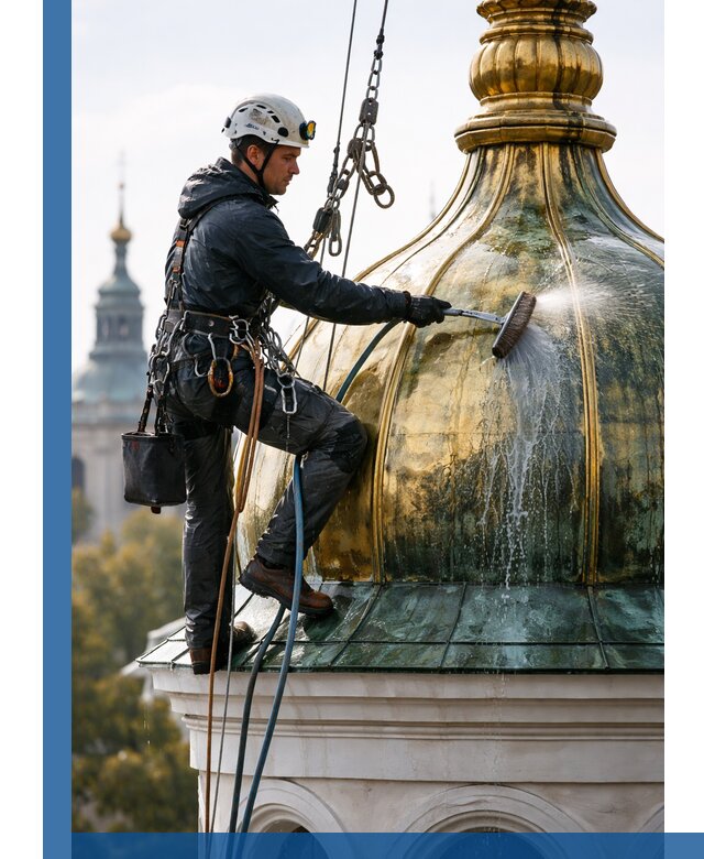 Профессиональная мойка куполов и шпилей высотными альпинистами в Хабаровске