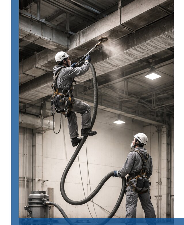 Обеспыливание потолочных конструкций в Хабаровске промышленным альпинизмом