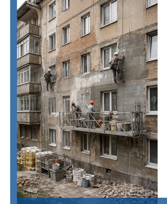 Капитальный ремонт фасада в Хабаровске с восстановлением и гидроизоляцией