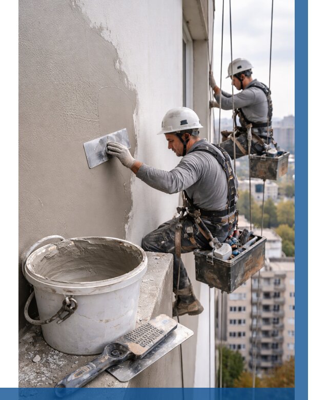 Шпаклевка фасада на высоте в Хабаровске от 720 р. | ВЫСОТНИК-Хбр