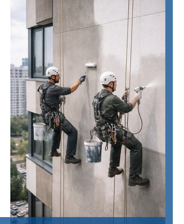 Покраска фасада альпинистами в Хабаровске от 309 р. | ВЫСОТНИК-Хбр