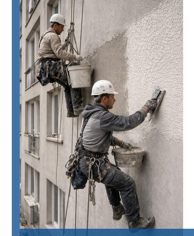 Нанесение декоративной штукатурки короед на фасад в Хабаровске