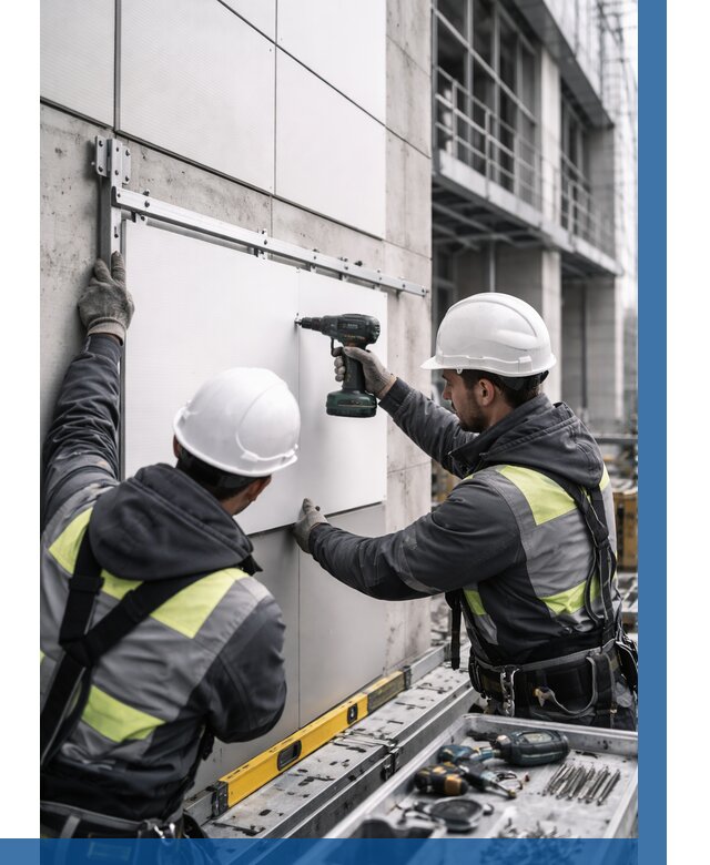 Монтаж композитных панелей фасада в Хабаровске от 2572 р. | ВЫСОТНИК-Хбр