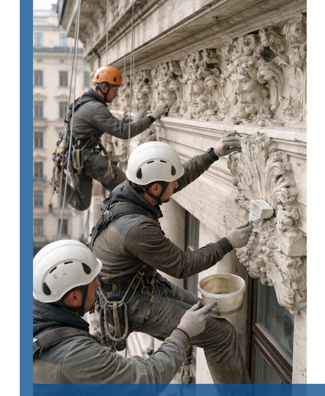 Реставрация фасадной лепнины с высотными работами в Хабаровске