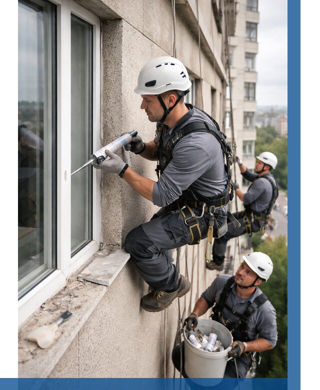 Герметизация оконных швов снаружи в Хабаровске от 1543 р. | ВЫСОТНИК-Хбр