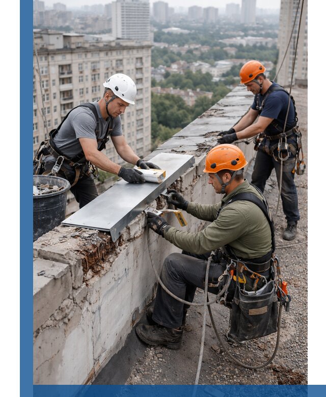 Ремонт парапета на кровле в Хабаровске, высотные работы с гарантией