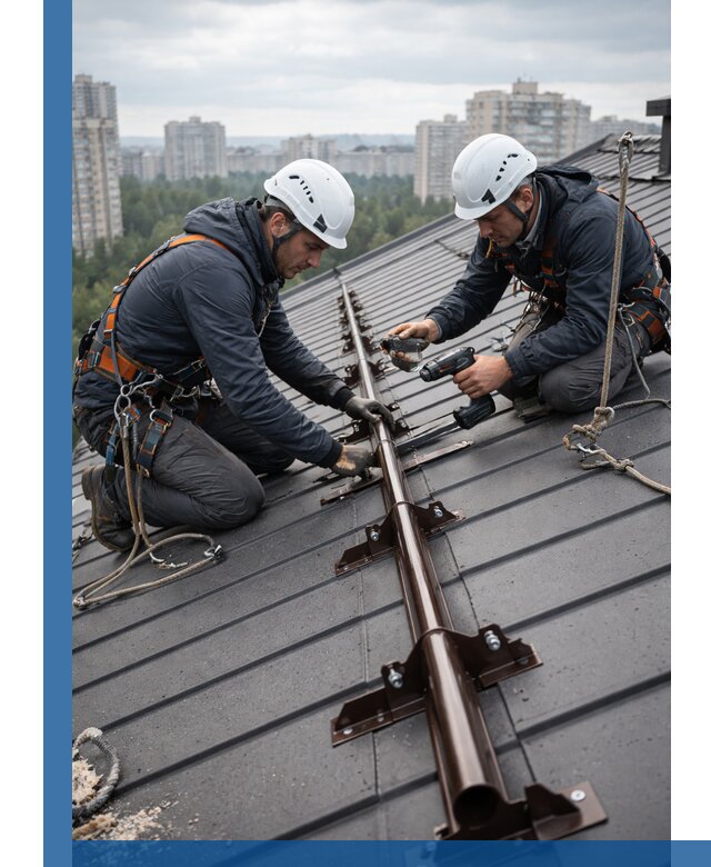 Монтаж снегозадержателей на кровле зданий в Хабаровске под ключ