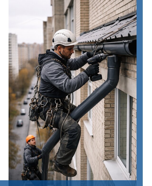 Монтаж водосточной системы на здании в Хабаровске от 5144 р. | ВЫСОТНИК-Хбр