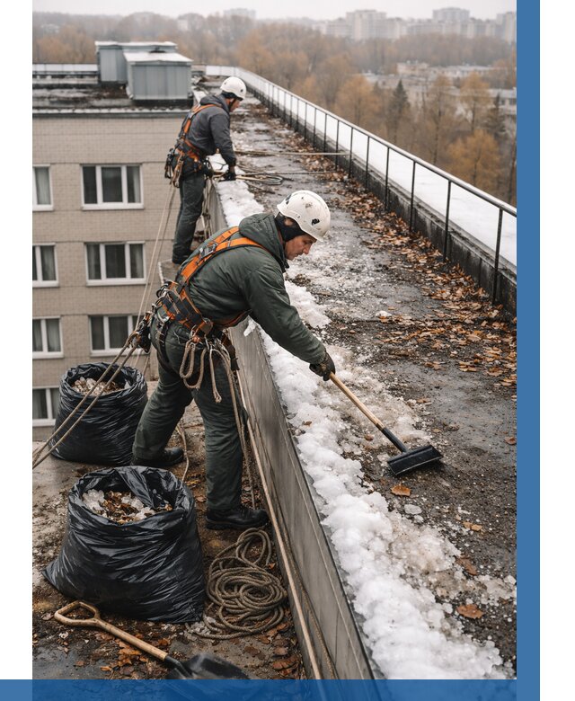 Очистка кровли по периметру в Хабаровске от 566 р. | ВЫСОТНИК-Хбр