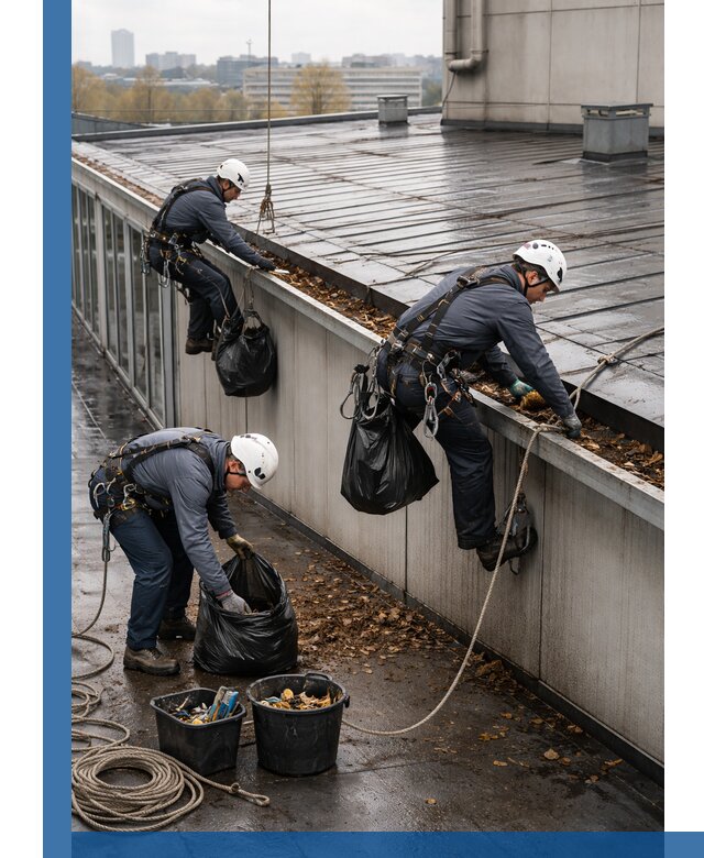 Очистка кровли по периметру в Хабаровске силами промышленных альпинистов