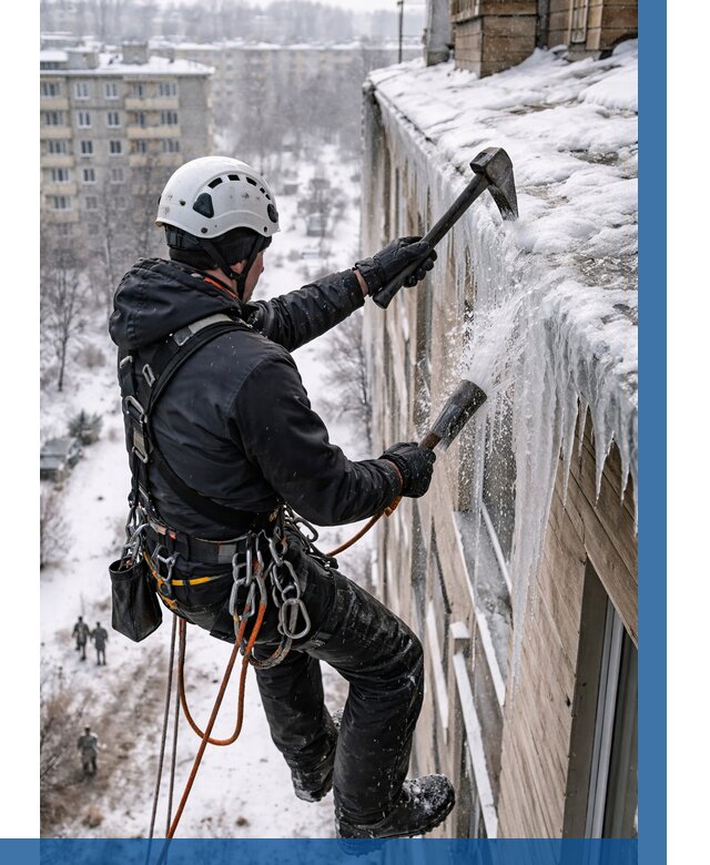 Сбивание сосулек с крыши в Хабаровске по цене от 4630 р. | ВЫСОТНИК-Хбр