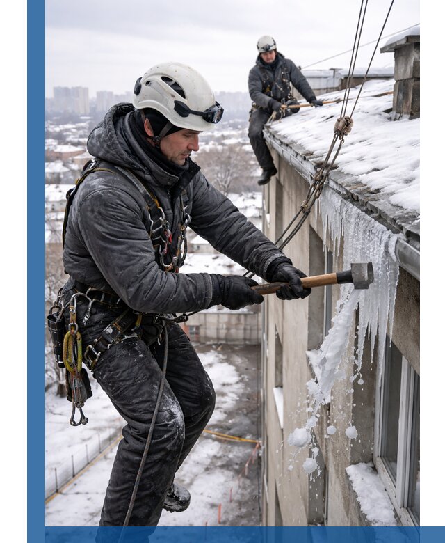 Сбивание и удаление сосулек с крыши в Хабаровске безопасно