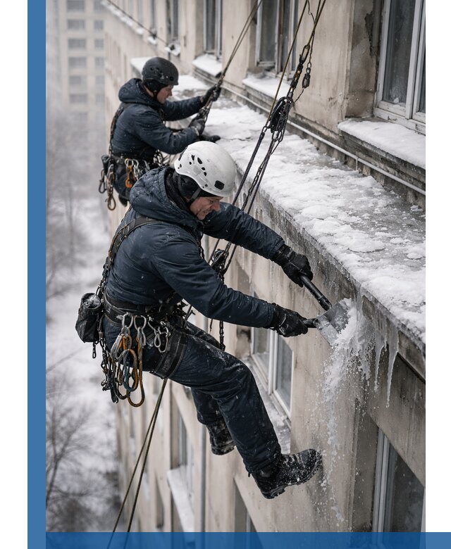 Удаление наледи и сосулек с карнизов в Хабаровске профессионально