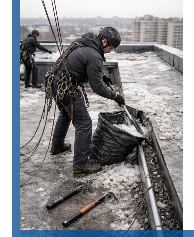Аварийная очистка кровли в Хабаровске от промальпинистов
