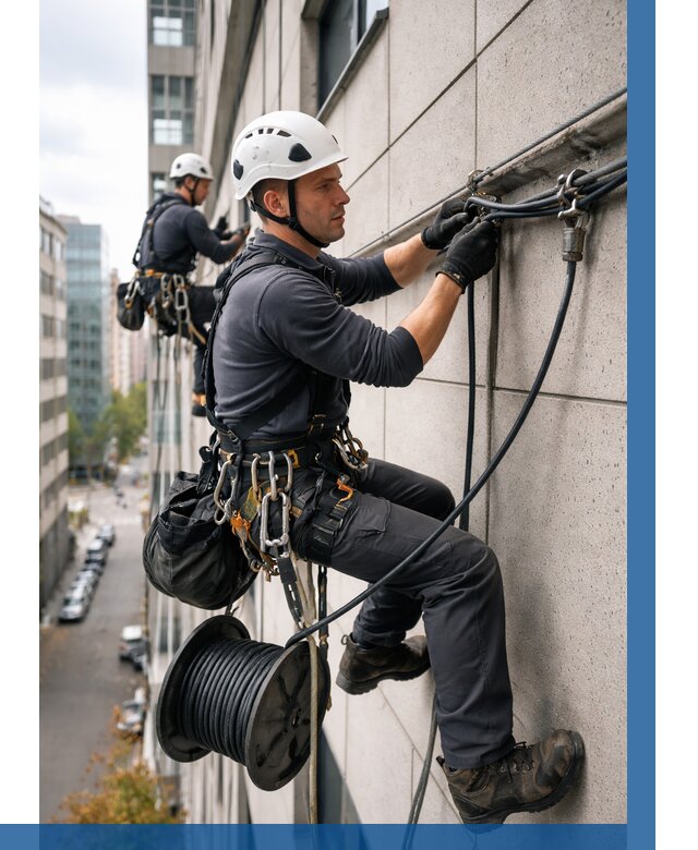 Прокладка кабеля по фасаду в Хабаровске от 360 р. | ВЫСОТНИК-Хбр