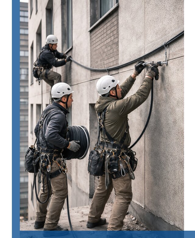 Прокладка кабеля по фасаду в Хабаровске, профессиональный монтаж