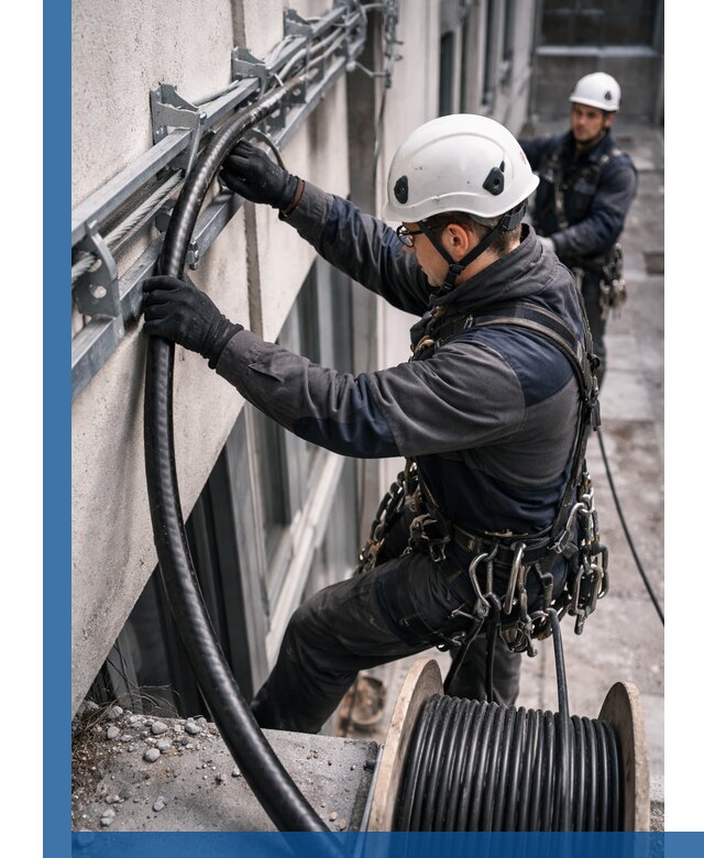 Протяжка кабеля питания на высоте в Хабаровске с гарантией безопасности и качества