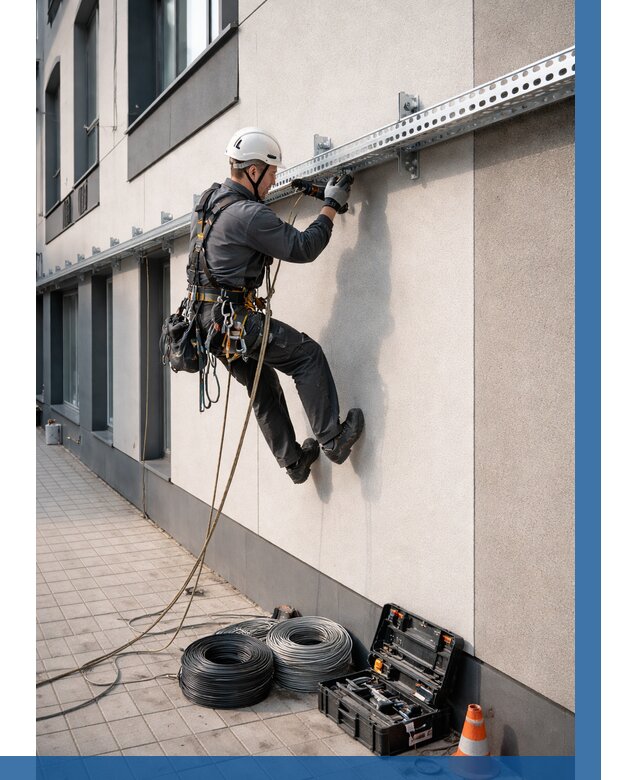 Монтаж кабельных лотков на фасаде в Хабаровске от 1235 р. | ВЫСОТНИК-Хбр