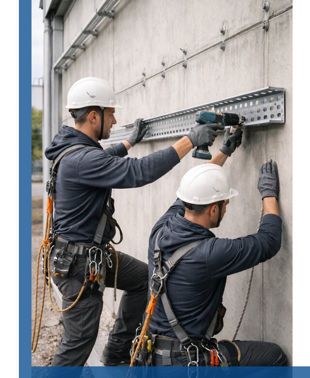 Монтаж кабельных лотков на фасаде зданий в Хабаровске с гарантией