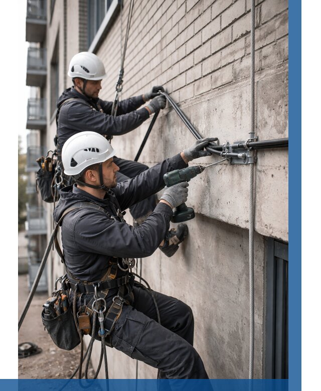 Крепление кабеля на фасаде в Хабаровске от 360 р. | ВЫСОТНИК-Хбр