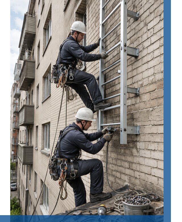 Монтаж пожарной лестницы в Хабаровске от 25720 р заказать у ВЫСОТНИК-Хбр