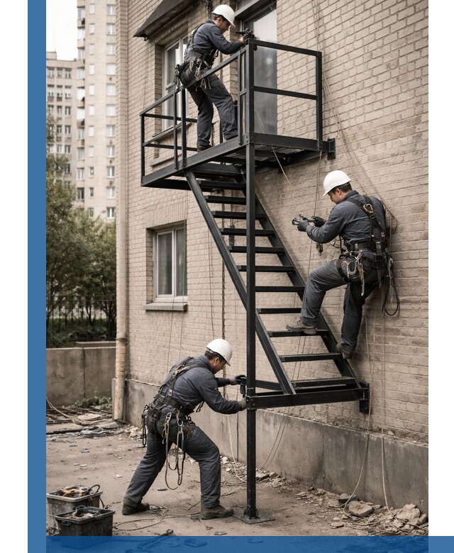 Монтаж пожарной лестницы в Хабаровске, установка и крепление