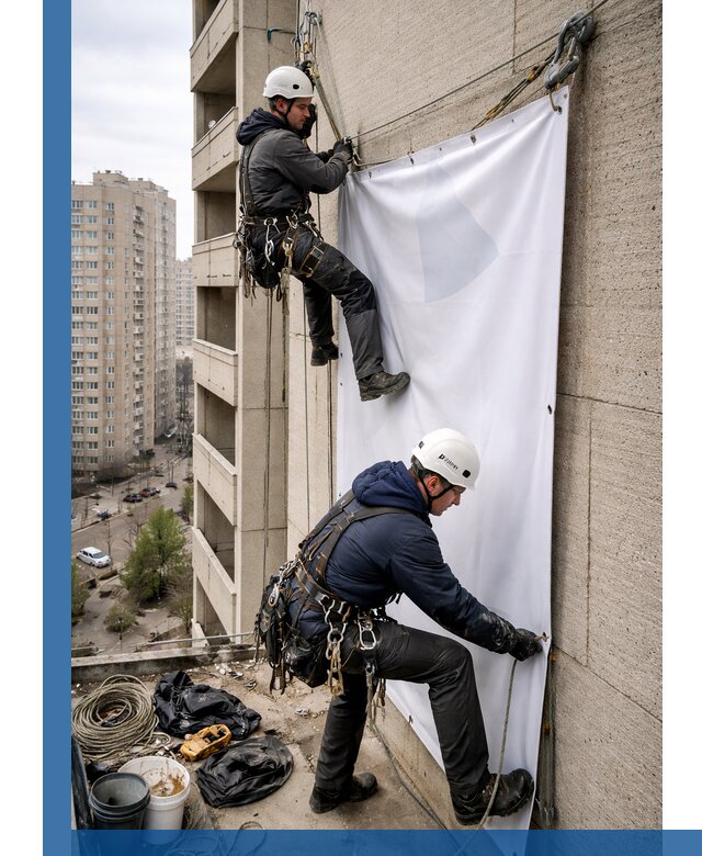 Профессиональный монтаж баннеров на фасаде в Хабаровске