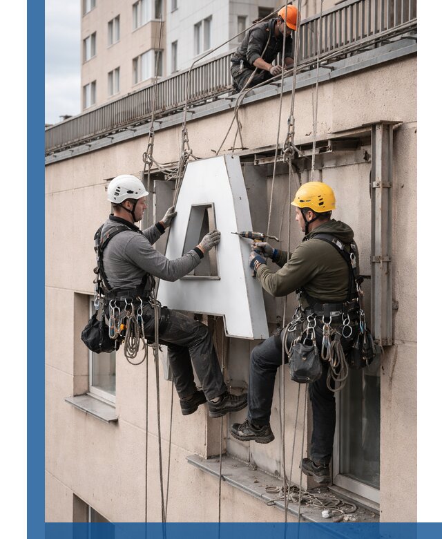 Ремонт и восстановление наружных вывесок на высоте в Хабаровске