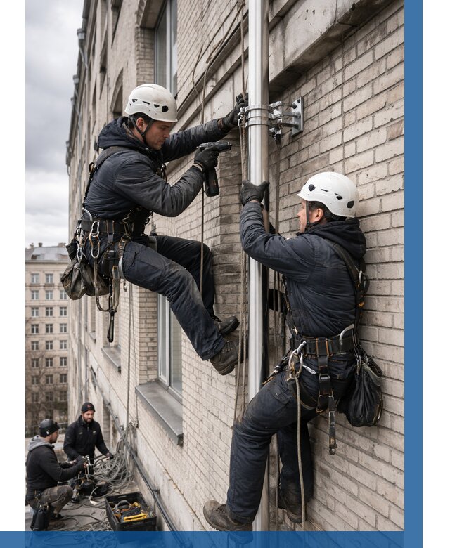 Монтаж флагштока на здании в Хабаровске от 6687 р. | ВЫСОТНИК-Хбр