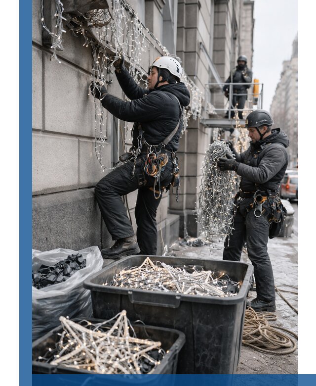 Демонтаж новогоднего оформления и гирлянд в Хабаровске