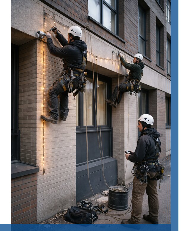 Монтаж гирлянд на фасаде в Хабаровске от 3601 р. | ВЫСОТНИК-Хбр