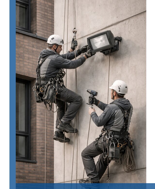 Профессиональный монтаж фасадных прожекторов в Хабаровске под ключ