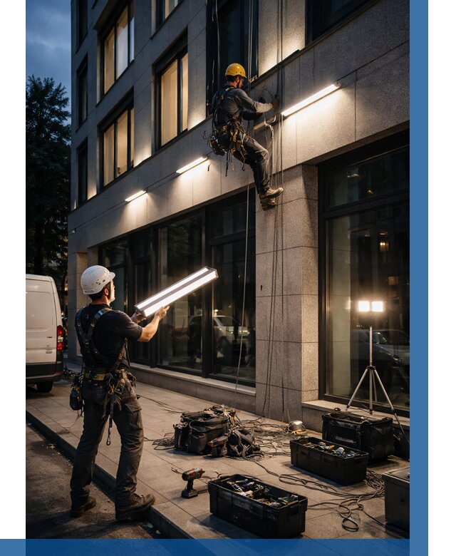 Монтаж архитектурной подсветки здания в Хабаровске от 2572 р.|ВЫСОТНИК-Хбр