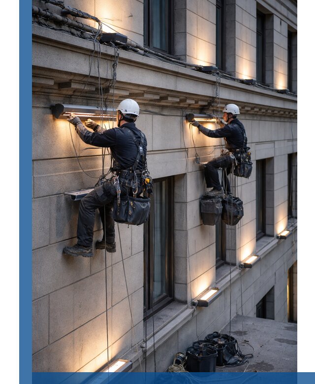 Монтаж архитектурной подсветки фасадов зданий в Хабаровске