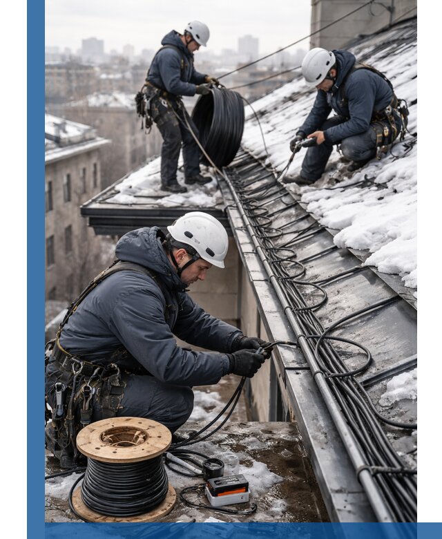 Монтаж греющего кабеля на кровле в Хабаровске под ключ
