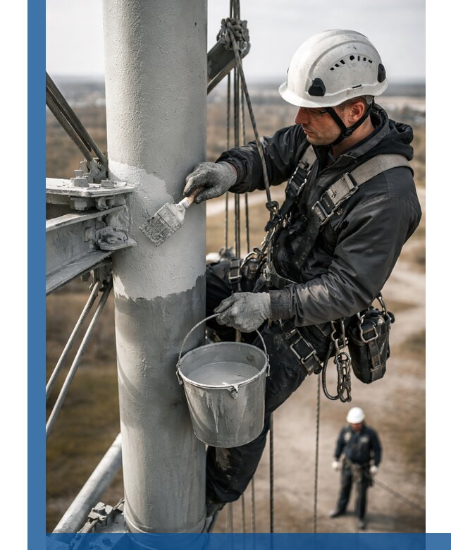 Покраска мачт связи в Хабаровске промышленными альпинистами