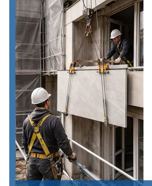 Подъем керамогранита на этаж в Хабаровске грузчиками и техникой