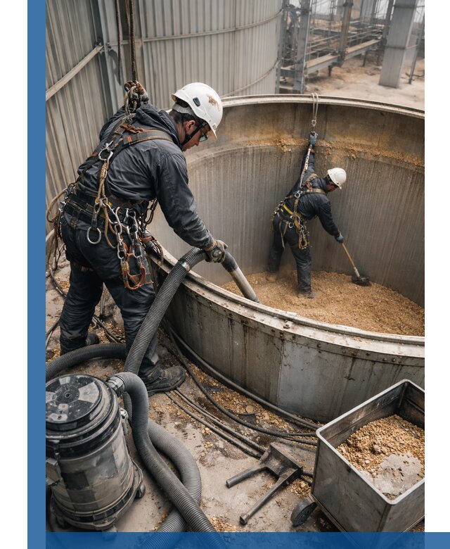 Профессиональная чистка зерновых бункеров в Хабаровске с выездом