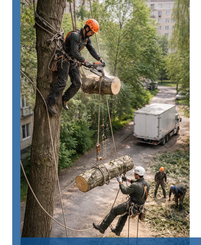 Спил деревьев альпинистами в Хабаровске, безопасно и без повреждений