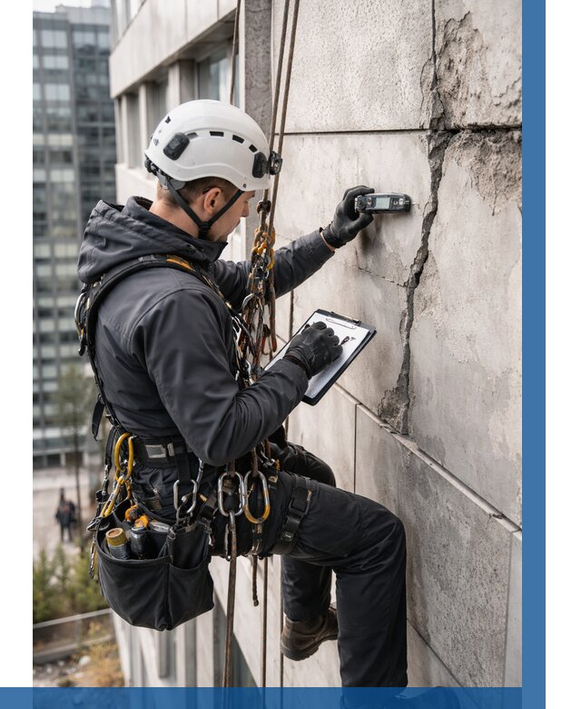 Обследование фасада альпинистами в Хабаровске от 123 р. | ВЫСОТНИК-Хбр