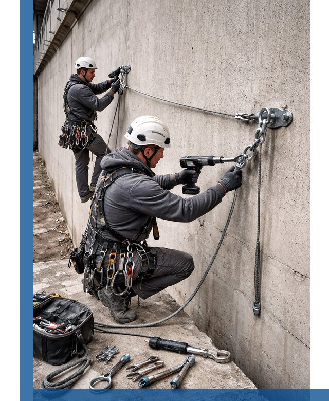 Монтаж анкерных линий высотной безопасности в Хабаровске