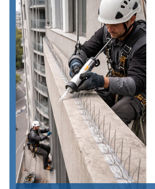 Установка шипов от птиц на фасадах и кровлях в Хабаровске